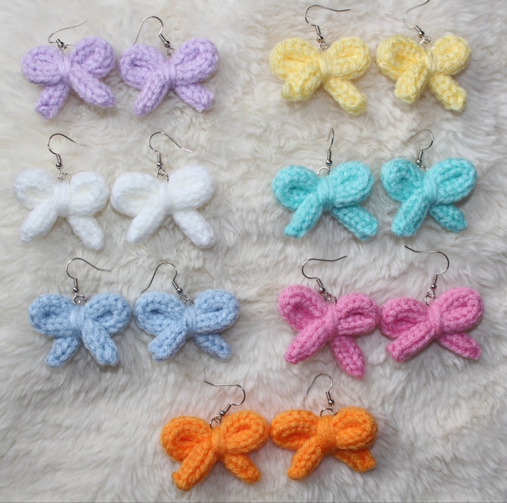 Handmade Knit Bow Earrings